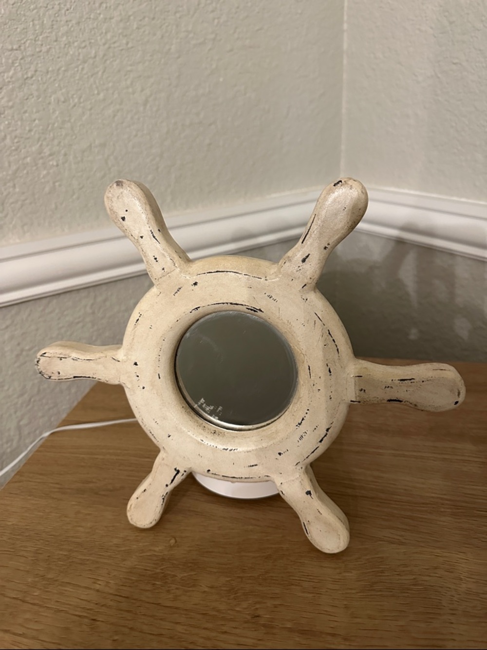 Distressed Cream Nautical Ship Wheel Mirror